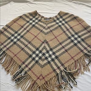 VINTAGE 80’s Burberry Beige and Black Wool Blend Poncho